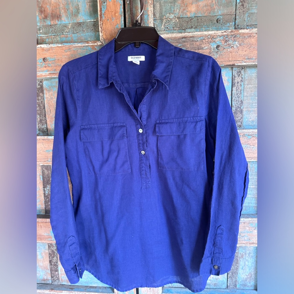 Electric blue linen blend tunic